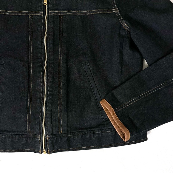 Lauren Ralph Lauren Dark Blue Denim Jacket w/ Brown Leather Trim - Sz L - Picture 4 of 7